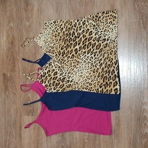 (L-XL) Tank Top / Camisole Bundle of 3 Leopard Print Casual Lightweight Comfort